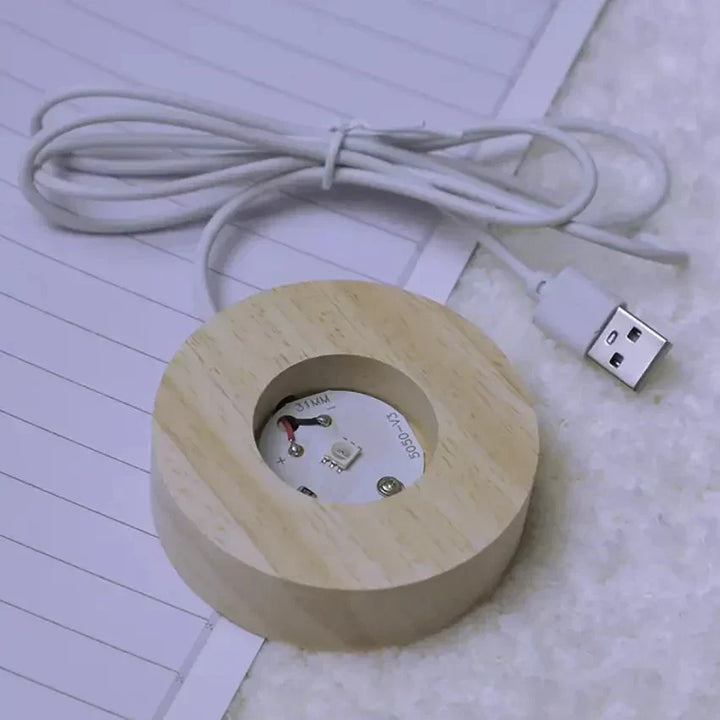 3D Kryształowa Lampa Nocna LED - Projektor Gwiaździstego Nieba z Drewnianą Podstawą, Romantyczne Oświetlenie do Sypialni i na Prezent |