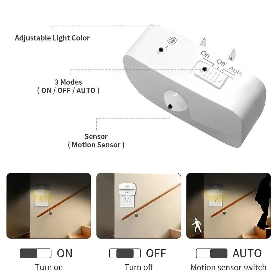 LumoSense LED Nocna Lampa | Z Czujnikiem Ruchu i Światła | Przyciemniana i Energooszczędna | Ciepła Biała i Zimna Biała