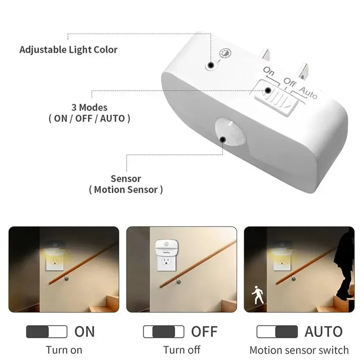 LumoSense LED Nocna Lampa | Z Czujnikiem Ruchu i Światła | Przyciemniana i Energooszczędna | Ciepła Biała i Zimna Biała