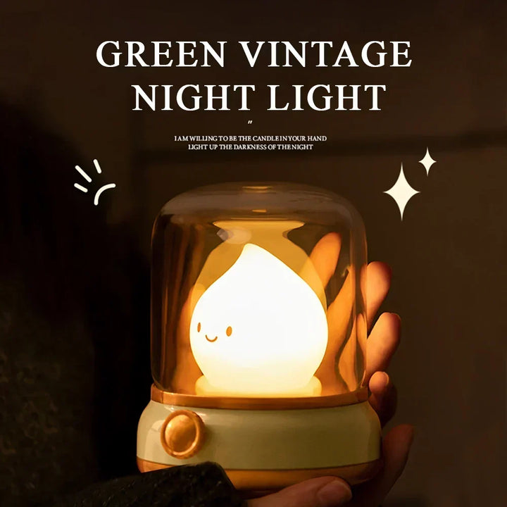 LumiFlame LED Nocna Lampa | Retro Design Olejowy | Ładowana przez USB | Ciepłe Światło Nastrojowe