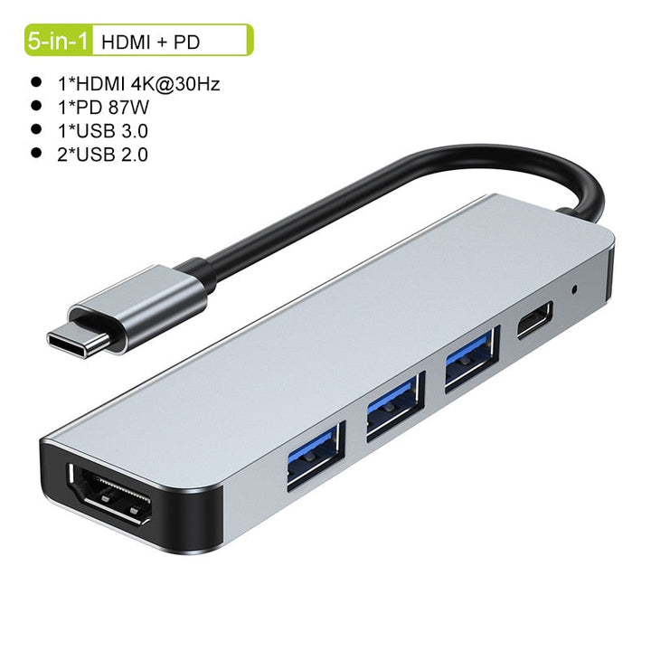Hub Thunderbolt 3 USB-C z HDMI, PD, SD/TF dla MacBook Air M1 i iPad Pro