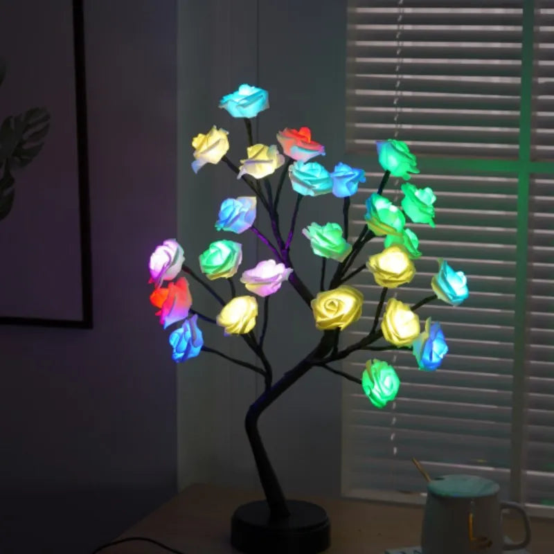 RGB Różowe Kwiatowe Lampki Choinkowe 24LED USB Bateria Lampka Stołowa Bajkowa Nocna Lampka Dekoracyjna na Przyjęcia, Boże Narodzenie, Ślub, Sypialnia