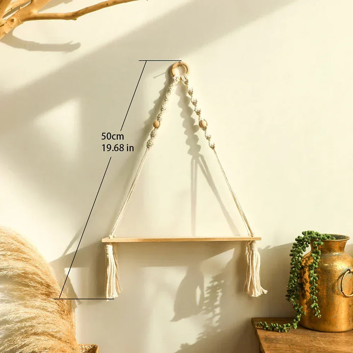 Półka ścienna – Drewno – Półki wiszące – Boho dekoracja wnętrz – Dekoracja pokoju