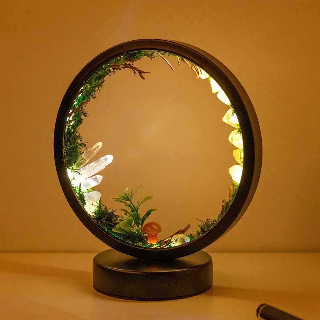 Elegancka lampa nocna - Okrągła rama - Zielone kryształy - Stylowa dekoracja