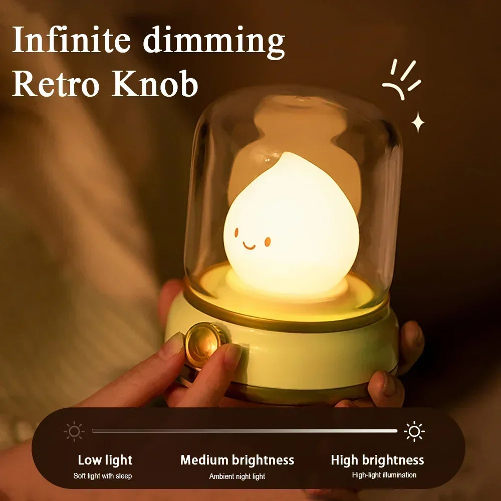 LumiFlame LED Nocna Lampa | Retro Design Olejowy | Ładowana przez USB | Ciepłe Światło Nastrojowe