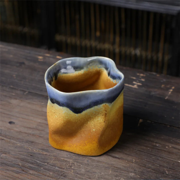 Nieregularny, skręcony kształt filiżanki 9.47 uncji/280 ml ceramiczna filiżanka do kawy i herbaty bez uchwytu polichromatyczne kreatywne ceramiczne kubki filiżanki retro