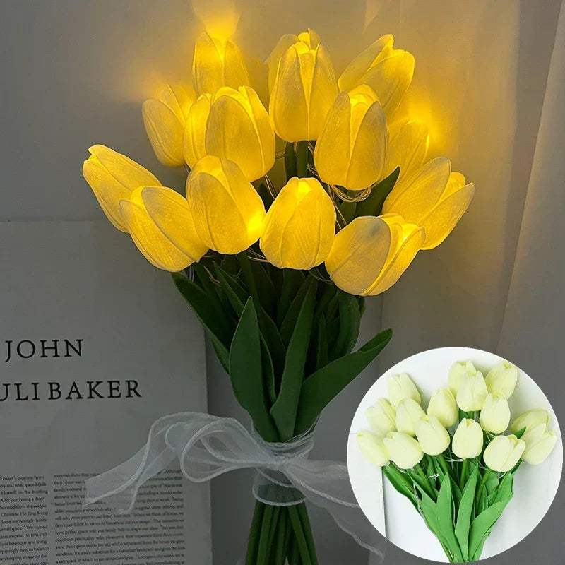 Lampa LED z sztucznym bukietem tulipanów idealna na prezenty lub jako dekoracja domu na przyjęcia weselne