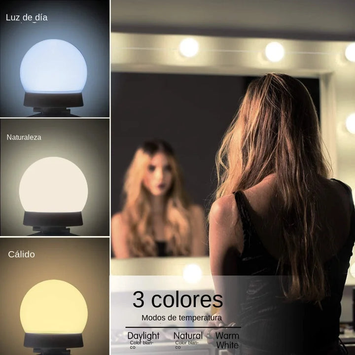 Glamora | Zestaw Oświetlenia LED do Lusterka Makijażowego | 10 Lamp w Stylu Hollywood | USB, Przyciemniane i 3 Tryby Kolorów