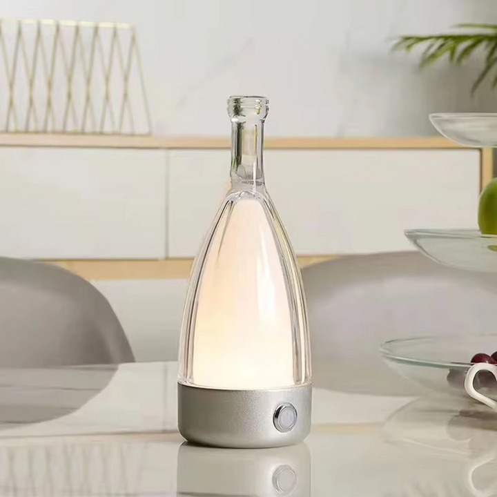 Lampa biurkowa w kształcie butelki wina z głośnikiem Bluetooth – Ładowalne nowoczesne nocne światło