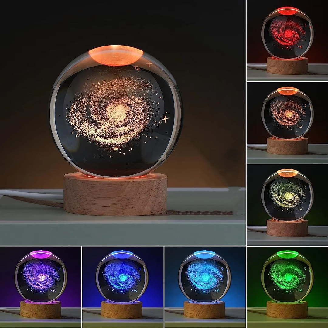 Lampa nocna w kształcie kryształowej kuli RGB o średnicy 2,36 cala z Drogą Mleczną i Księżycem - Dekoracja nocna inspirowana kosmosem
