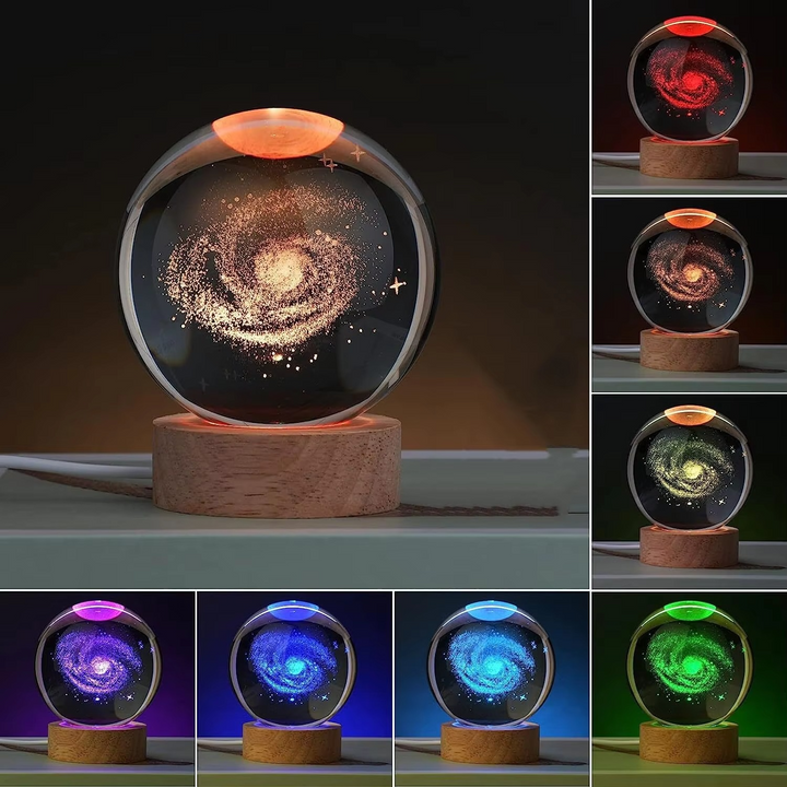 Lampa nocna w kształcie kryształowej kuli RGB o średnicy 2,36 cala z Drogą Mleczną i Księżycem - Dekoracja nocna inspirowana kosmosem