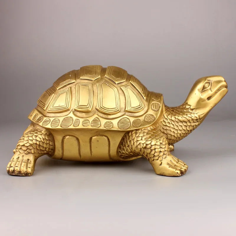 Mosiężna statuetka żółwia Feng Shui - szczęśliwa rzeźba zwierzęcia dla długowieczności - dekoracja do domu i biura, figurka, prezent, ornament do nauki