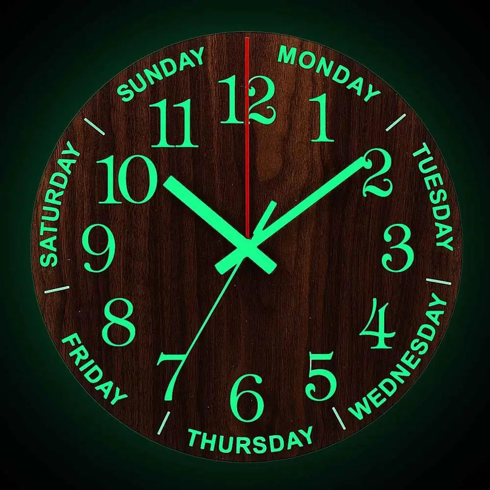 GlowClock – Luksusowy Drewniany Zegar Ścienny z Nocnym Światłem