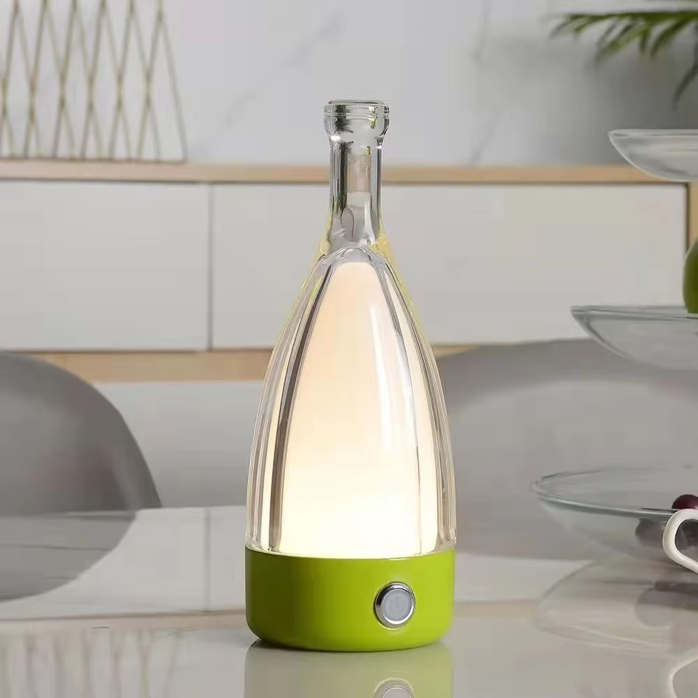 Lampa biurkowa w kształcie butelki wina z głośnikiem Bluetooth – Ładowalne nowoczesne nocne światło