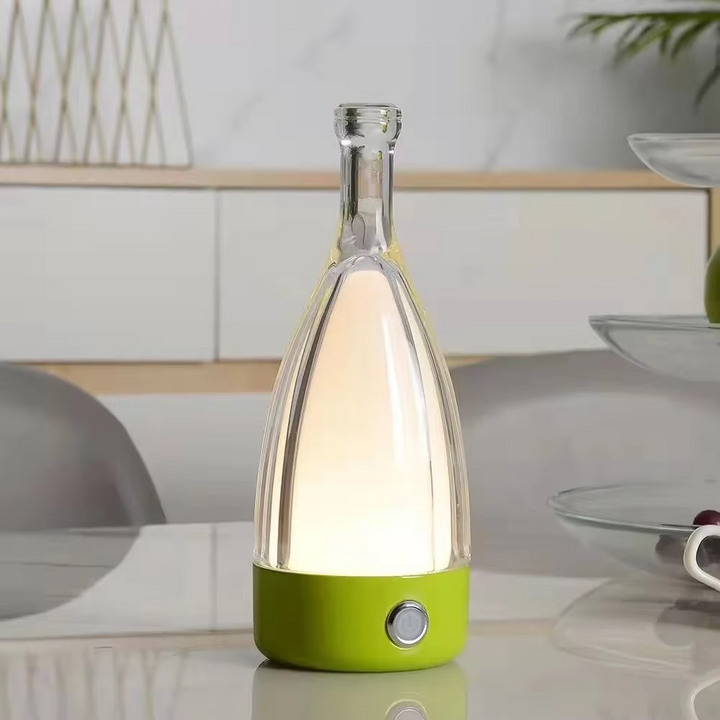 Lampa biurkowa w kształcie butelki wina z głośnikiem Bluetooth – Ładowalne nowoczesne nocne światło