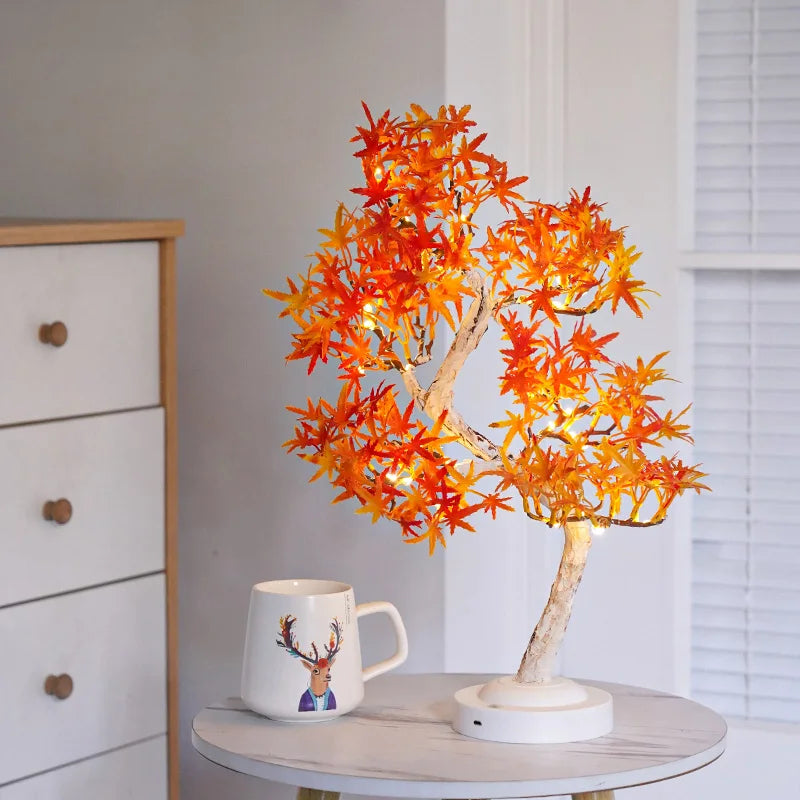 LED Klonowy Liść Bonsai Drzewo Nocna Lampa – Dekoracyjna Lampa Stołowa do Salonu i Sypialni |