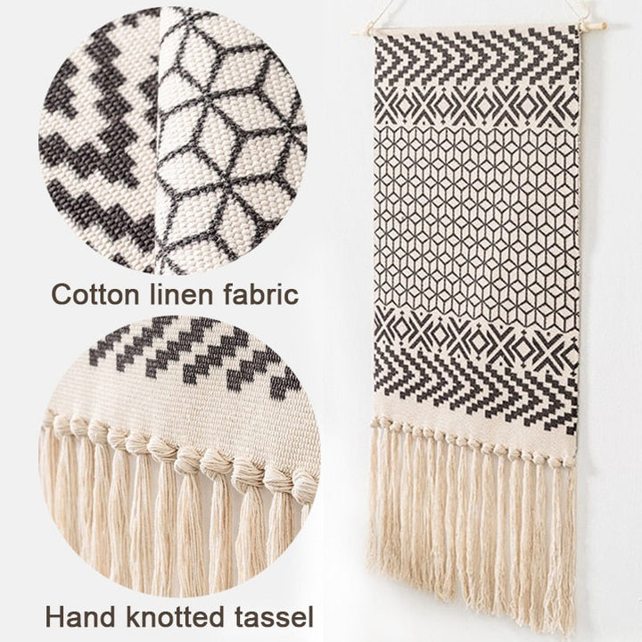 Boho Tkanina Ścienna, Makrama, Dekoracja Domu, Bawełnowy Frędzel, Ręcznie Wykonane, Tkane, Geometriczna Sztuka na Płótnie, Tkaniny na Tło