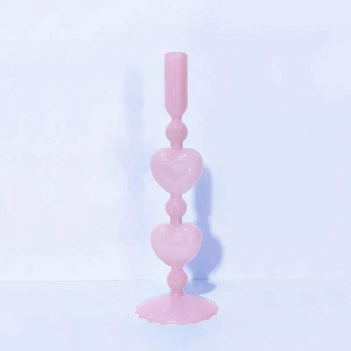 Retro Taper Candle Holder Czerwony Kształt Serca Szklany Świecznik Dekoracja Stołowa na Ślub Dom Party Wazon Szklany Dekoracja