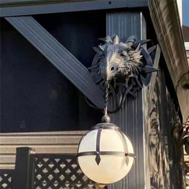 Lampion LED z Głową Smoka wykonany z Żywicy do Unikalnej Dekoracji Halloweenowej