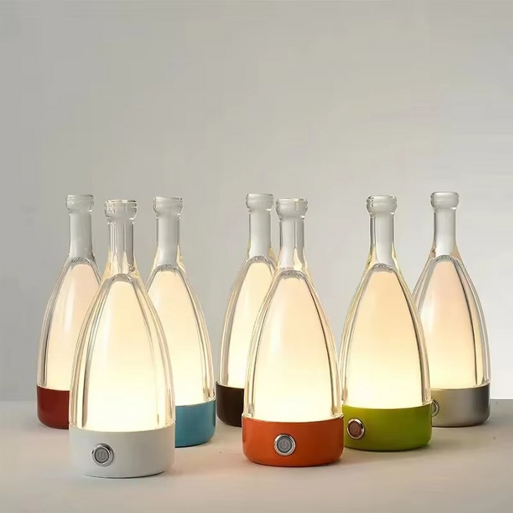 Lampa biurkowa w kształcie butelki wina z głośnikiem Bluetooth – Ładowalne nowoczesne nocne światło