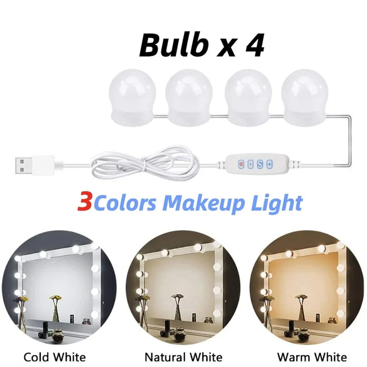 Glamora | Zestaw Oświetlenia LED do Lusterka Makijażowego | 10 Lamp w Stylu Hollywood | USB, Przyciemniane i 3 Tryby Kolorów