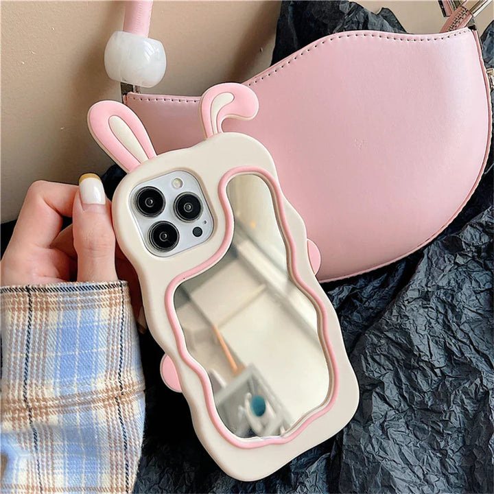 Etui na iPhone z Lusterkiem do Makijażu w Kształcie Uszu Królika