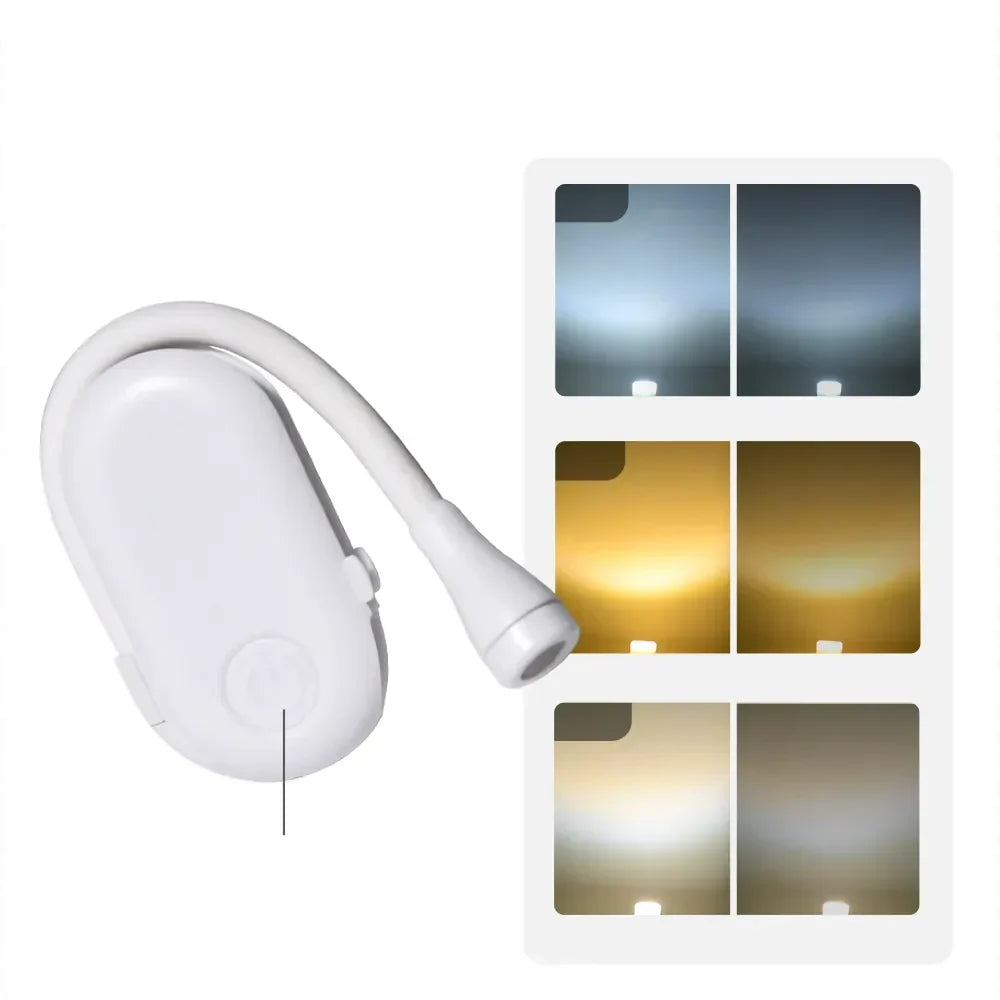 Mini Lampa Książkowa - Przenośna Lampa Clip-On z Ładowaniem USB, Przyciemniająca LED do Sypialni, Ochrona Oczu i Kemping - Lampa Książkowa z Obracanym Klipsem 360°