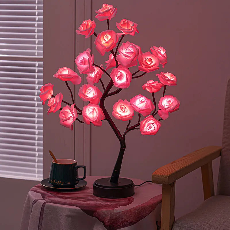 RGB Różowe Kwiatowe Lampki Choinkowe 24LED USB Bateria Lampka Stołowa Bajkowa Nocna Lampka Dekoracyjna na Przyjęcia, Boże Narodzenie, Ślub, Sypialnia