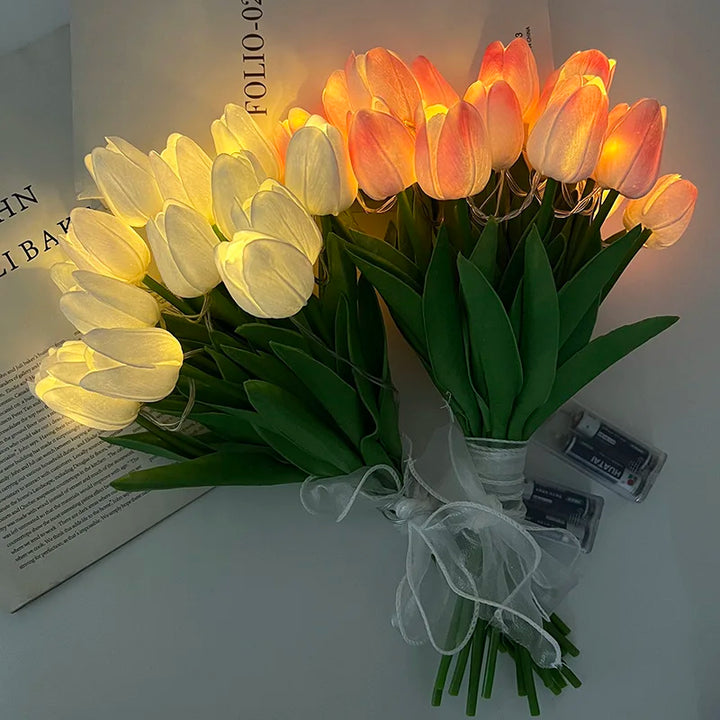 Lampa LED z sztucznym bukietem tulipanów idealna na prezenty lub jako dekoracja domu na przyjęcia weselne