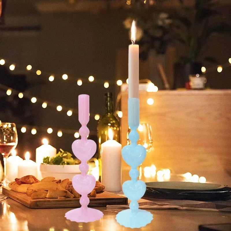 Retro Taper Candle Holder Czerwony Kształt Serca Szklany Świecznik Dekoracja Stołowa na Ślub Dom Party Wazon Szklany Dekoracja