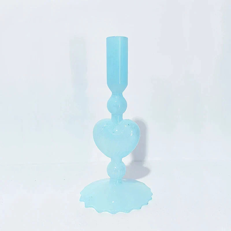 Retro Taper Candle Holder Czerwony Kształt Serca Szklany Świecznik Dekoracja Stołowa na Ślub Dom Party Wazon Szklany Dekoracja