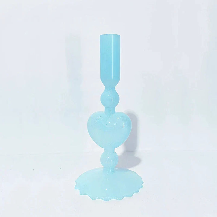 Retro Taper Candle Holder Czerwony Kształt Serca Szklany Świecznik Dekoracja Stołowa na Ślub Dom Party Wazon Szklany Dekoracja