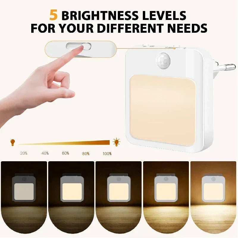 Sensilux Mini LED Nocna Lampa | Z Czujnikiem Ruchu | Ciepła i Zimna Biała | Do Korytarza, Sypialni i Łazienki