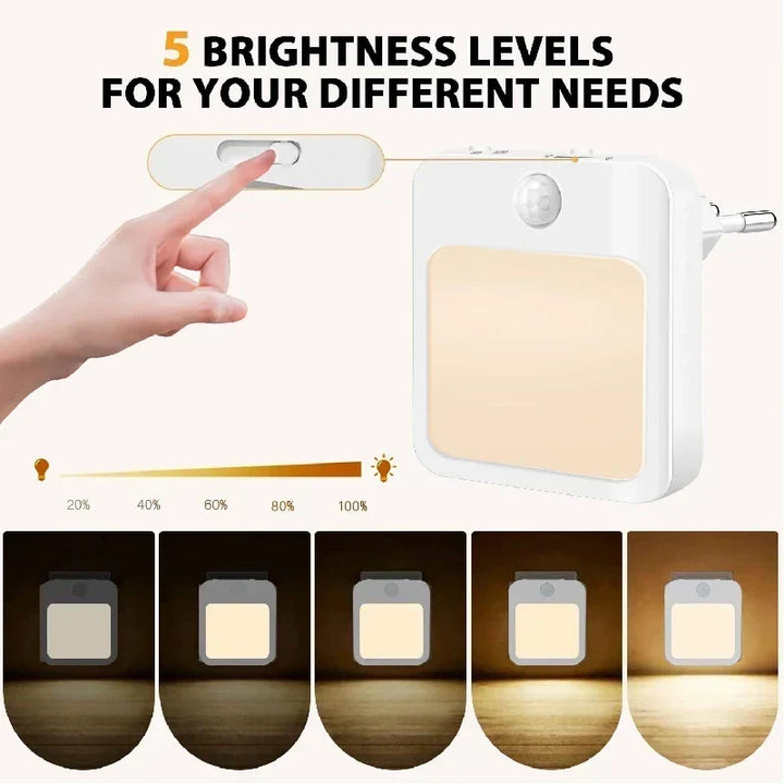 Sensilux Mini LED Nocna Lampa | Z Czujnikiem Ruchu | Ciepła i Zimna Biała | Do Korytarza, Sypialni i Łazienki