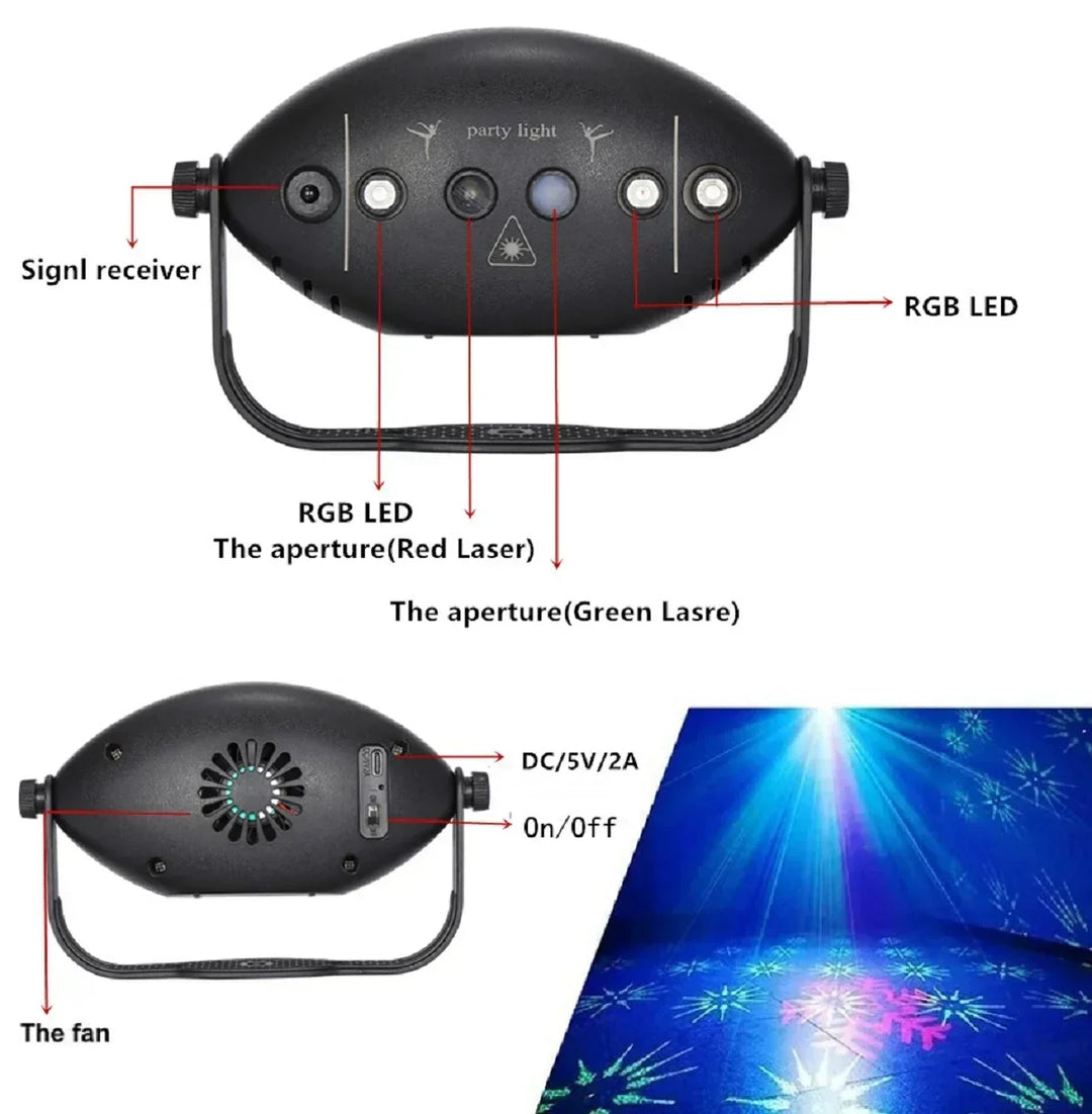 RGB Disco Lights Stage DJ Party Laser Projector - Lampa Stroboskopowa do Dekoracji Domu na Imprezy i Święta