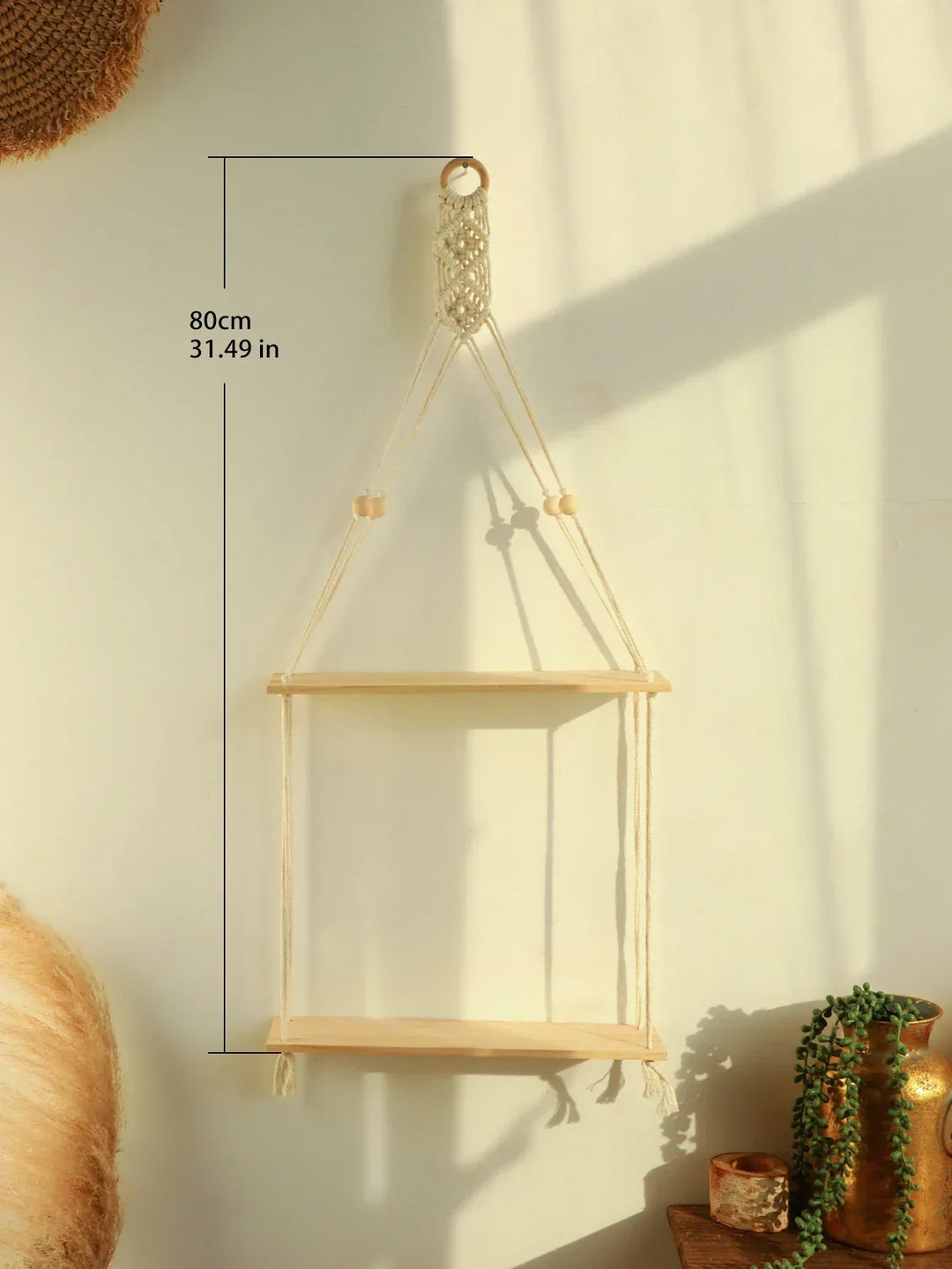 Półka ścienna – Drewno – Półki wiszące – Boho dekoracja wnętrz – Dekoracja pokoju