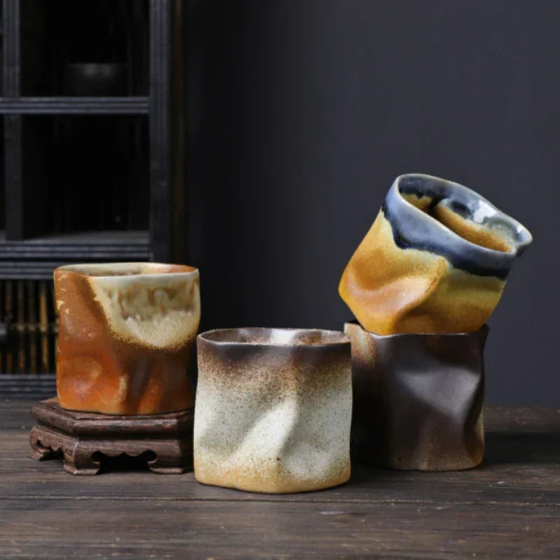 Nieregularny, skręcony kształt filiżanki 9.47 uncji/280 ml ceramiczna filiżanka do kawy i herbaty bez uchwytu polichromatyczne kreatywne ceramiczne kubki filiżanki retro