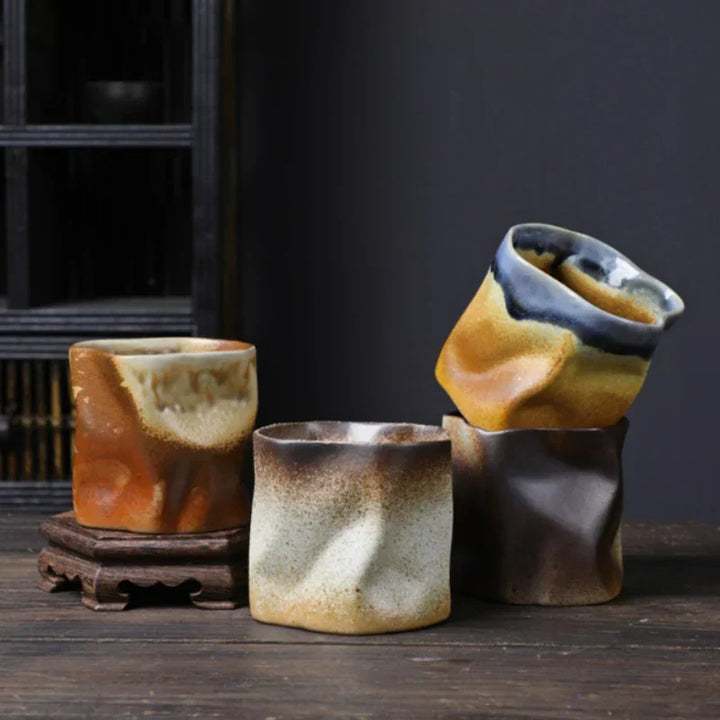 Nieregularny, skręcony kształt filiżanki 9.47 uncji/280 ml ceramiczna filiżanka do kawy i herbaty bez uchwytu polichromatyczne kreatywne ceramiczne kubki filiżanki retro