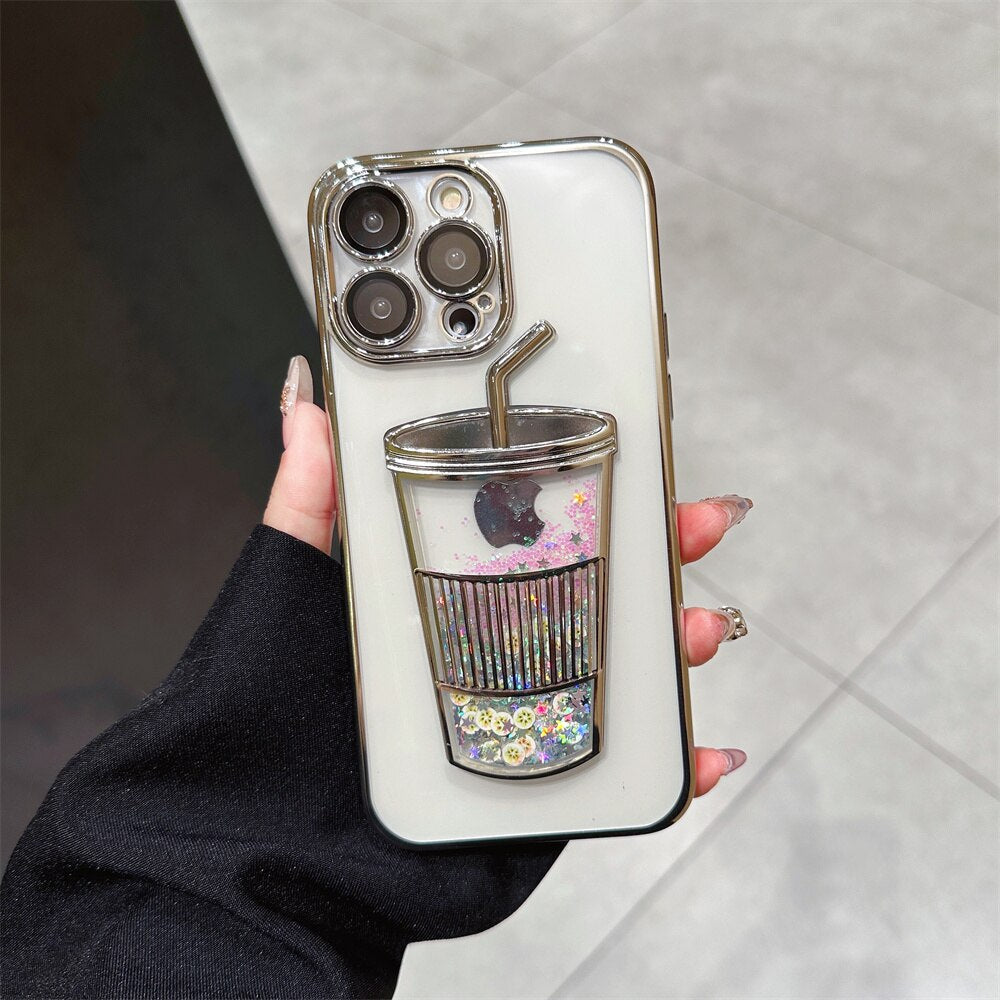Etui na iPhone z Kubkiem Napojów w Brokacie