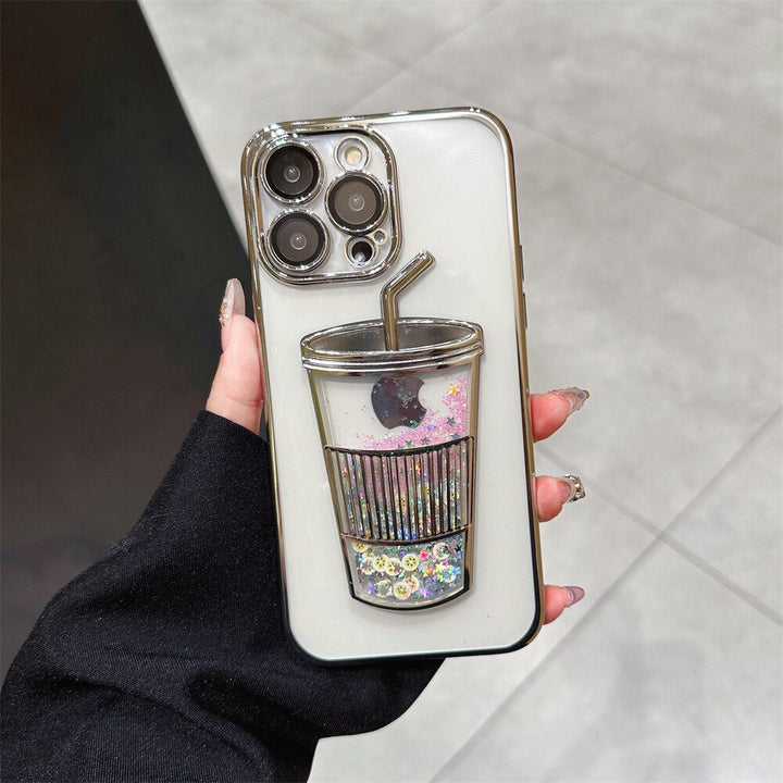 Etui na iPhone z Kubkiem Napojów w Brokacie