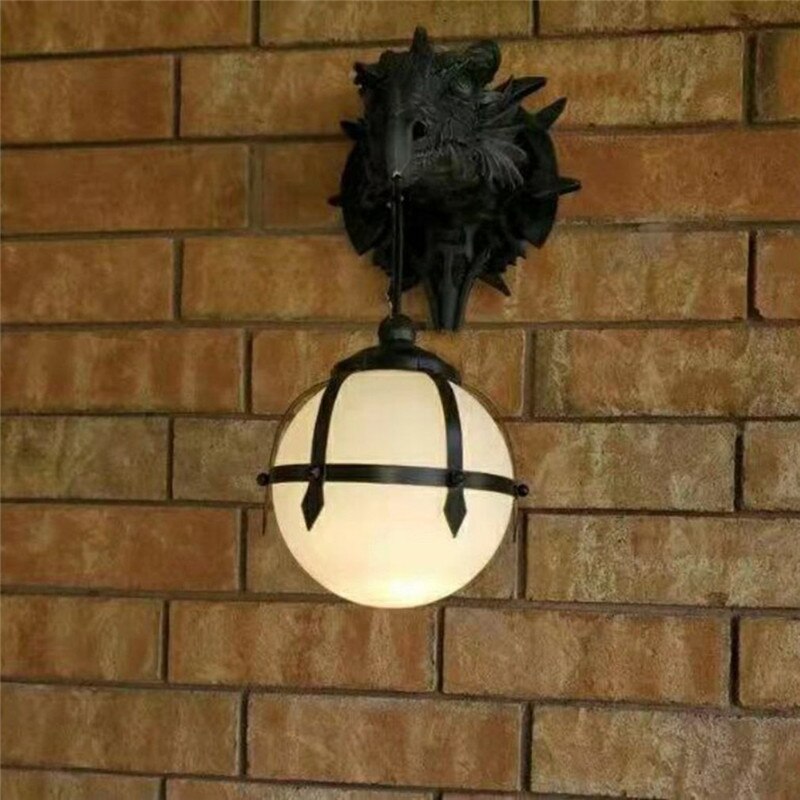 Lampion LED z Głową Smoka wykonany z Żywicy do Unikalnej Dekoracji Halloweenowej