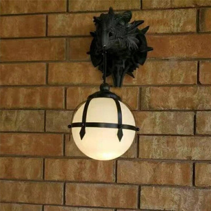 Lampion LED z Głową Smoka wykonany z Żywicy do Unikalnej Dekoracji Halloweenowej