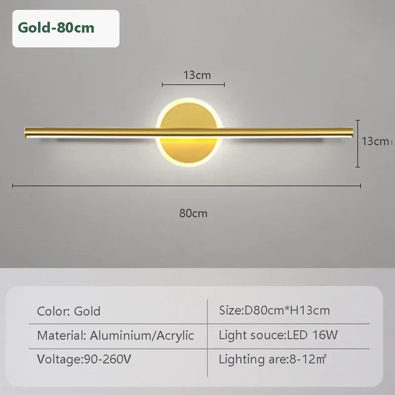 Lampa Ścienna LED LineaLux | Czarna i Złota | 40/60/80 cm | Ciepłe, Zimne i Trójkolorowe Światło | Nowoczesne Oświetlenie Lustra i Ściany