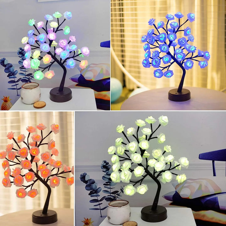RGB Różowe Kwiatowe Lampki Choinkowe 24LED USB Bateria Lampka Stołowa Bajkowa Nocna Lampka Dekoracyjna na Przyjęcia, Boże Narodzenie, Ślub, Sypialnia