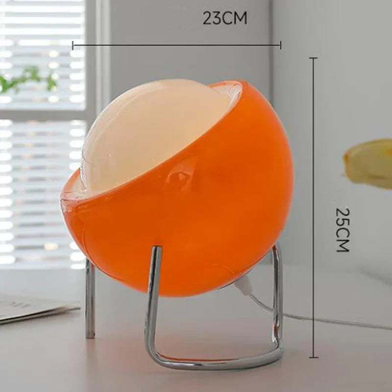 Lampa Stołowa Aurivio | Szkło i Stal Nierdzewna | Retro-Nordycki Design | LED Nocna Lampa Beżowa/Pomarańczowa | Ø21×H25 cm