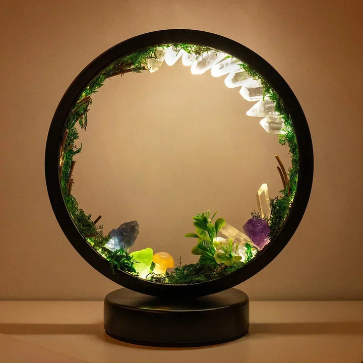 Elegancka lampa nocna - Okrągła rama - Zielone kryształy - Stylowa dekoracja