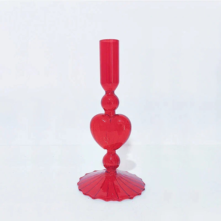 Retro Taper Candle Holder Czerwony Kształt Serca Szklany Świecznik Dekoracja Stołowa na Ślub Dom Party Wazon Szklany Dekoracja