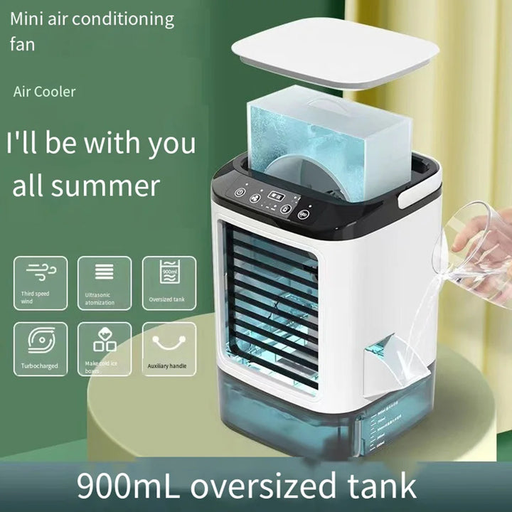 Przenośny Mini Klimatyzator USB – Wentylator Biurkowy z 3 Prędkościami Chłodzenia i LED Nocną Lampką, Chłodnica Powietrza do Domu, Biura i Kempingu |