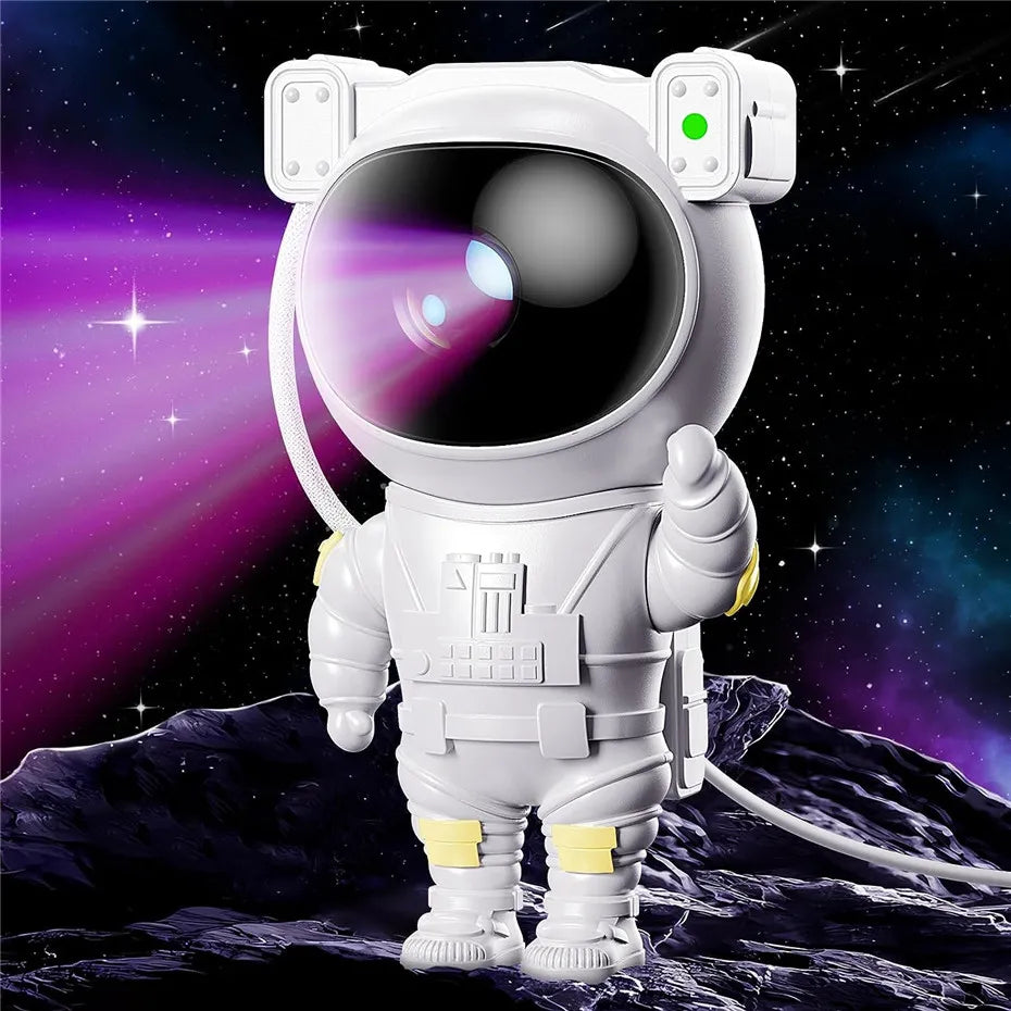 Projektor Nocnej Lampki Astronauty – LED Projektor Gwiezdnego Nieba do Pokoju Dziecięcego, Uspokajająca Nocna Lampka z Projekcją Galaktyki i Kosmosu, Przyciemniana i Regulowana |