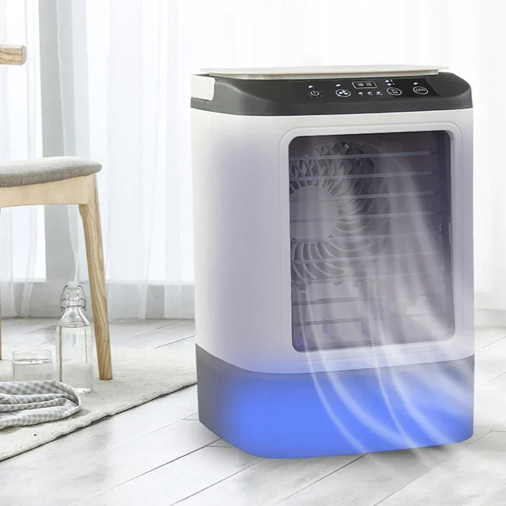 Przenośny Mini Klimatyzator USB – Wentylator Biurkowy z 3 Prędkościami Chłodzenia i LED Nocną Lampką, Chłodnica Powietrza do Domu, Biura i Kempingu |